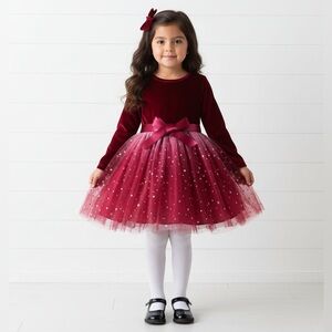Tulle & Stretch Velvet Wine Dress, girls, holiday, wedding